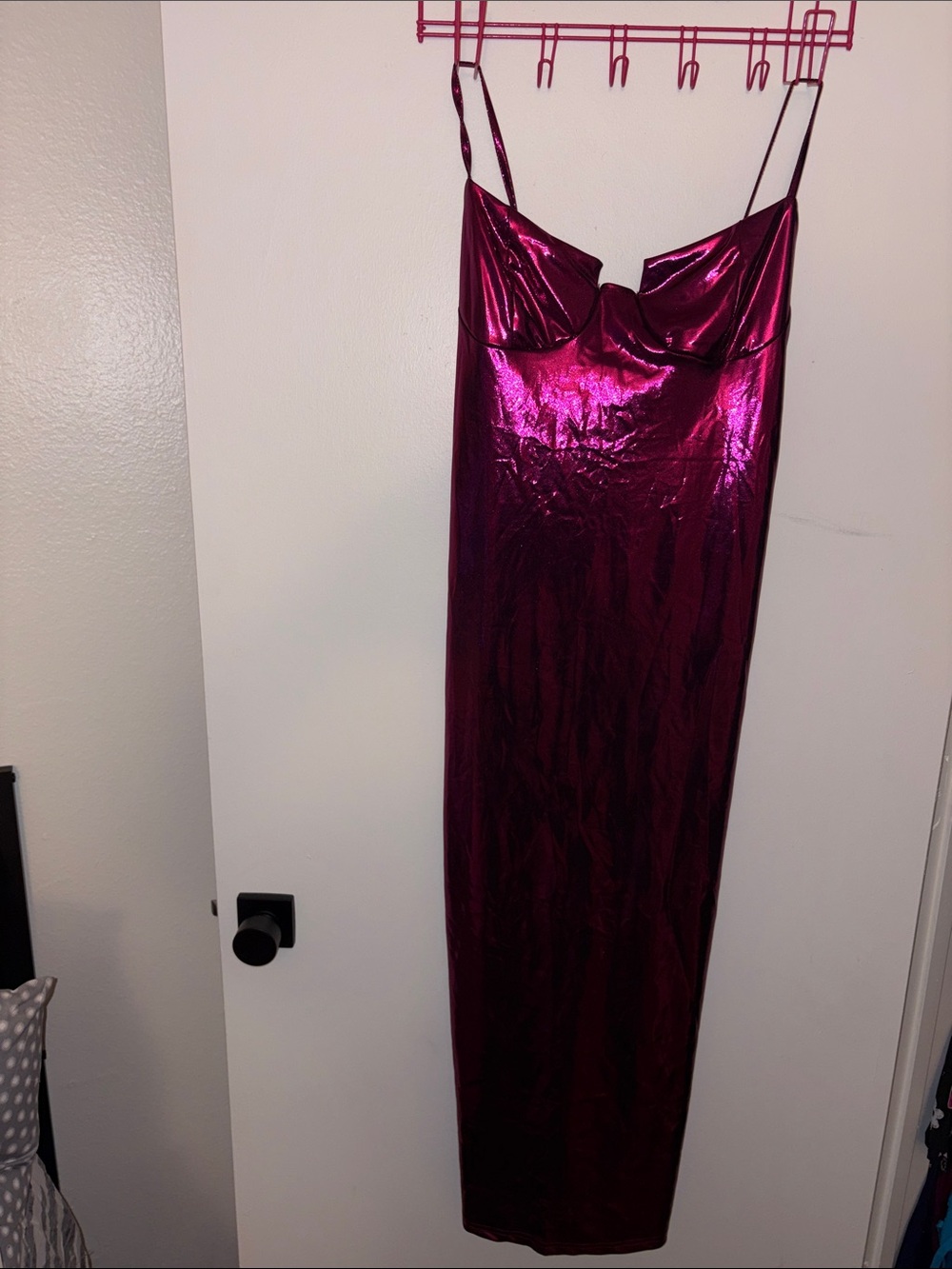 SHEIN Metallic Magenta Maxi Slip Dress with Spaghetti Straps